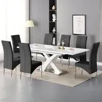 Axara Large Extendable Dining Table with 8 Vesta Chairs - White, Black