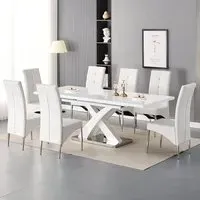 Axara Large Extendable Dining Table with 8 Vesta Chairs - White