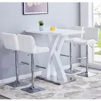 Axara Rectangular Bar Table with 4 Candid Stools - White, MDF