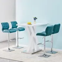 Axara Rectangular Bar Table with 4 Candid Stools - White, MDF