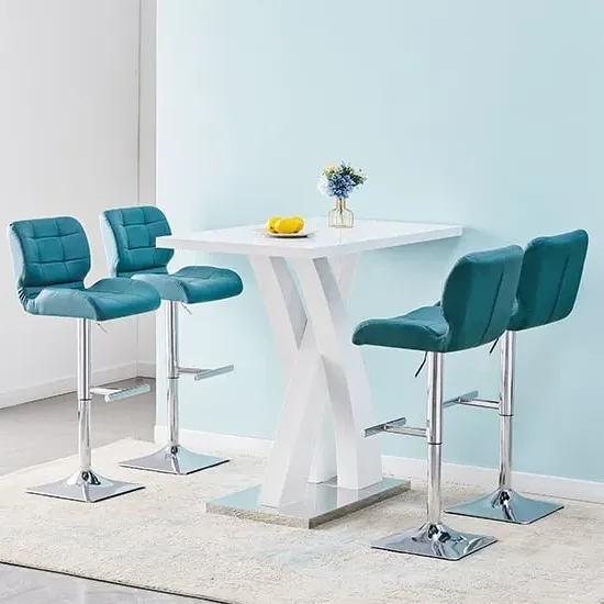 Axara Rectangular Bar Table with 4 Candid Stools - White, MDF image