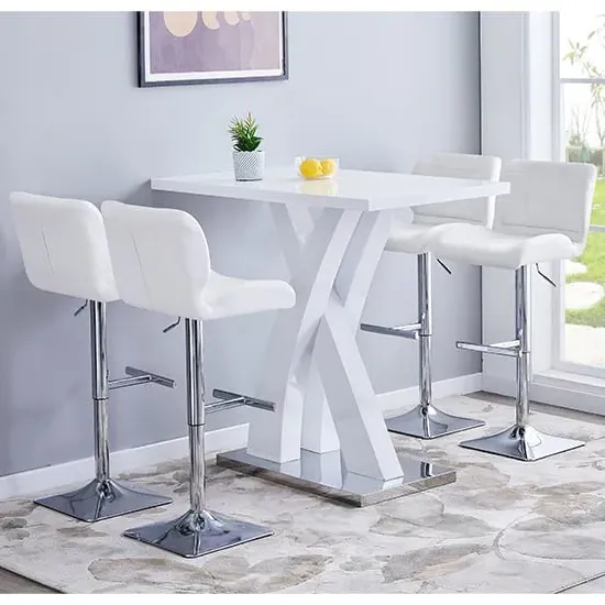Axara Rectangular Bar Table with 4 Candid Stools - White, MDF
