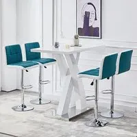 Axara Rectangular Bar Table with 4 Copez Stools - White, MDF