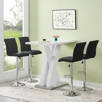 Axara Rectangular Bar Table with 4 Ripple Stools - Black, MDF