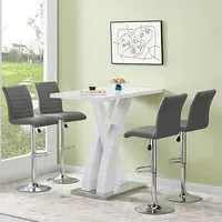 Axara Rectangular Bar Table with 4 Ripple Stools - White, MDF