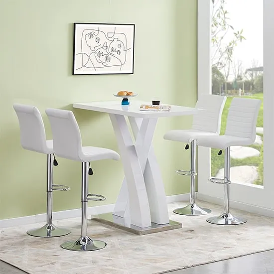 Axara Rectangular Bar Table with 4 Ripple Stools - White, MDF