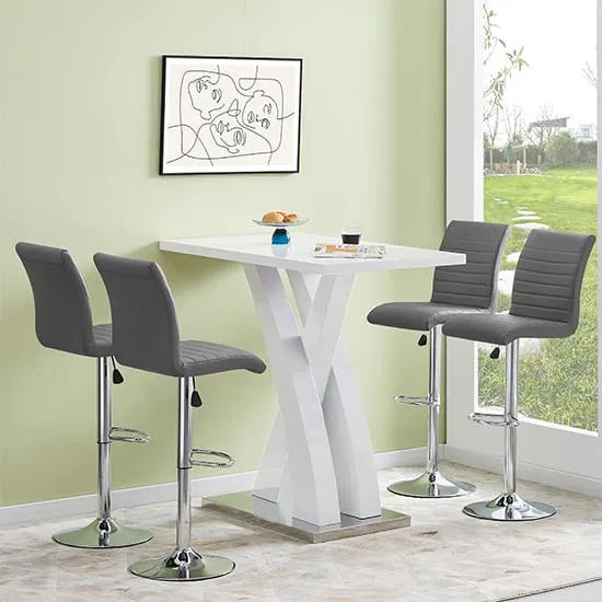 Axara Rectangular Bar Table with 4 Ripple Stools - White, MDF