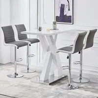 Axara Rectangular Bar Table with 4 Ritz Stools - White, MDF