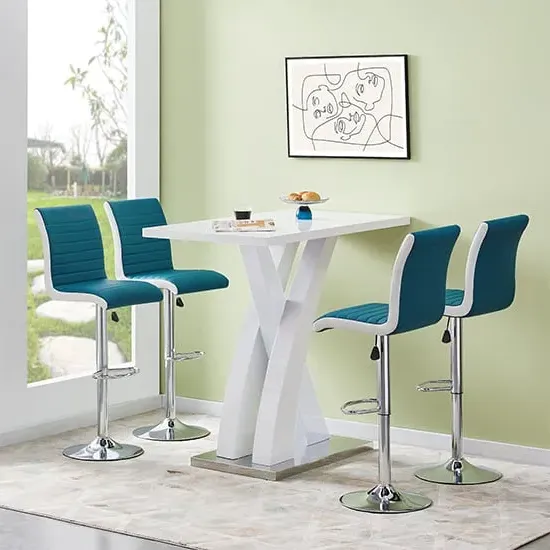 Axara Rectangular Bar Table with 4 Ritz Stools - White, MDF