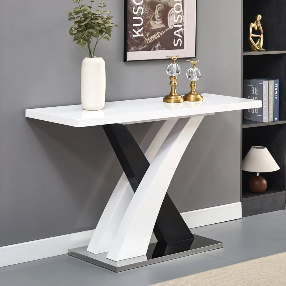 Axara Rectangular Console Table - White, High Gloss