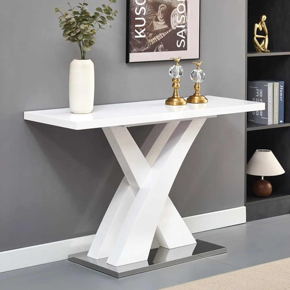 Axara Rectangular Console Table with X-Shape Support - White image