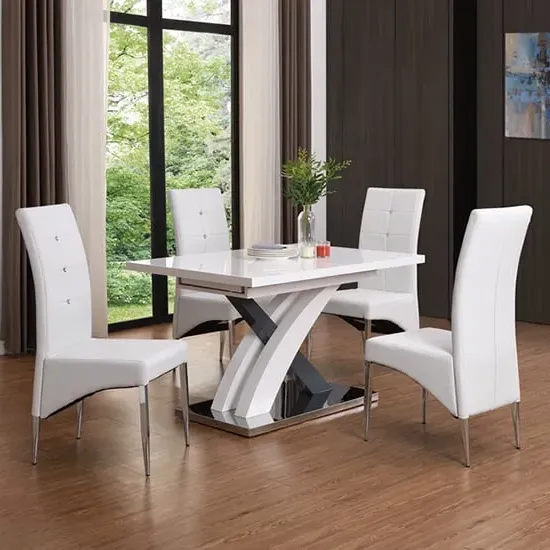 Axara Small Extendable Dining Table with 4 Vesta Chairs - Grey