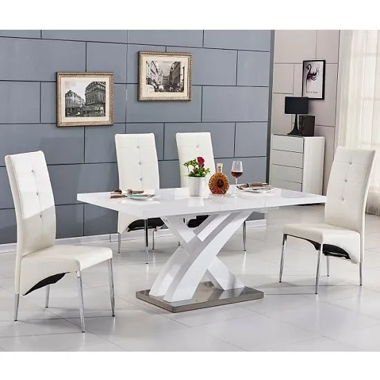 Axara Small Extendable Dining Table with 4 Vesta Chairs - White