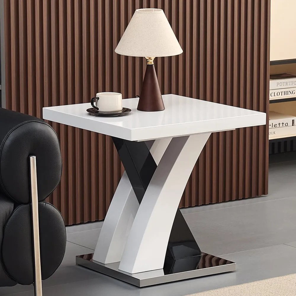 Axara Square Lamp Table - White, High Gloss