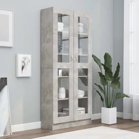 Axtan Display Cabinet with 2 Doors - Concrete Effect, Engineered Wood product