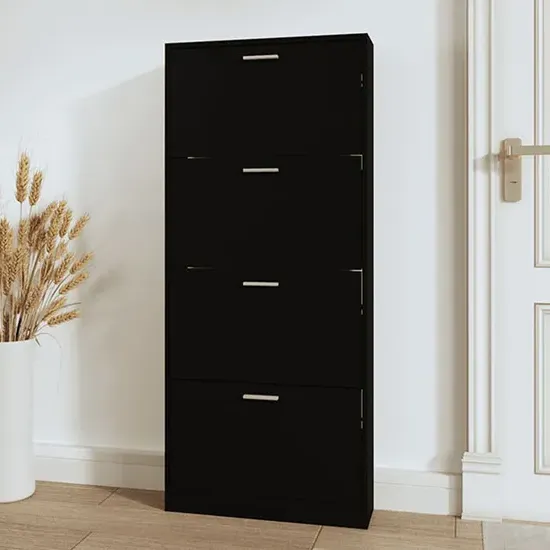 Axton Shoe Storage Cabinet with 4 Flaps - Black, Engineered Wood product