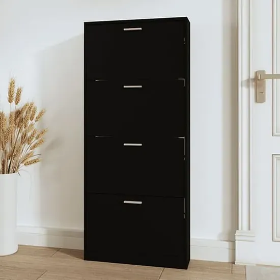 Axton Shoe Storage Cabinet with 4 Flaps - Black, Engineered Wood