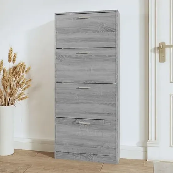 Axton Shoe Storage Cabinet with 4 Flaps - Grey Oak, Engineered Wood