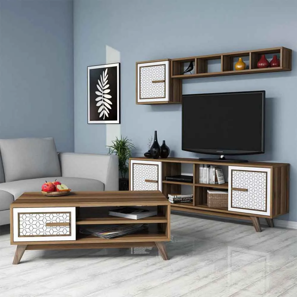 Ayla Entertainment Unit & Coffee Table Set - Walnut, White product