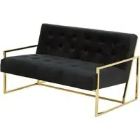 Azaltro 2-Seater Sofa with Gold Frame - Black, Velvet