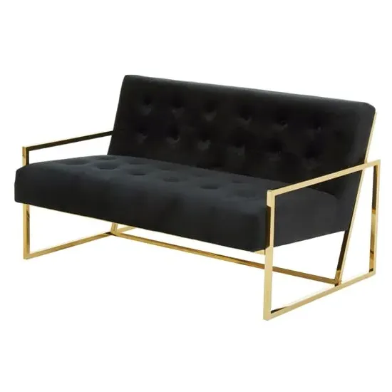 Azaltro 2-Seater Sofa with Gold Frame - Black, Velvet