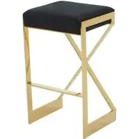 Azaltro Bar Stool with Footrest - Black, Velvet
