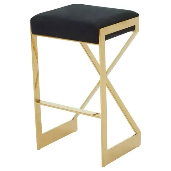 Azaltro Bar Stool with Footrest - Black, Velvet image
