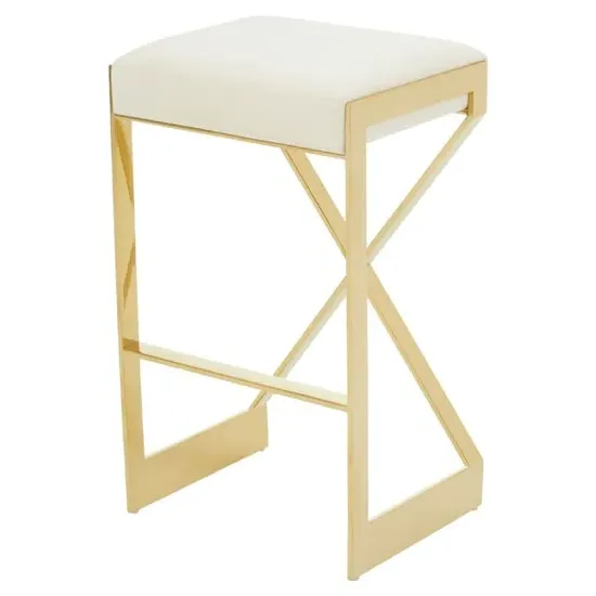 Azaltro Bar Stool with Footrest - Ivory, Velvet