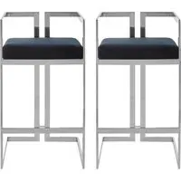 Azaltro Bar Stools with Silver Frame - Black, Velvet