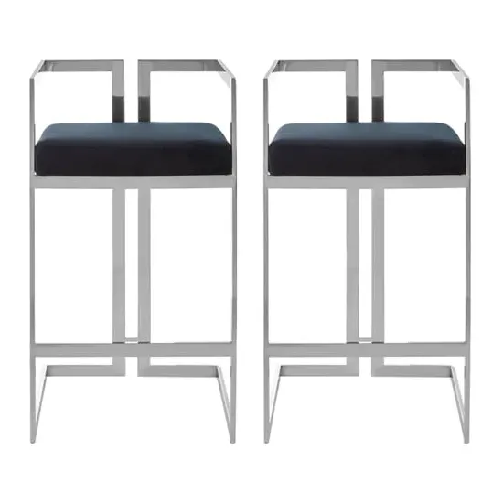 Azaltro Bar Stools with Silver Frame - Black, Velvet image