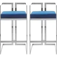 Azaltro Bar Stools with Silver Frame - Blue, Velvet