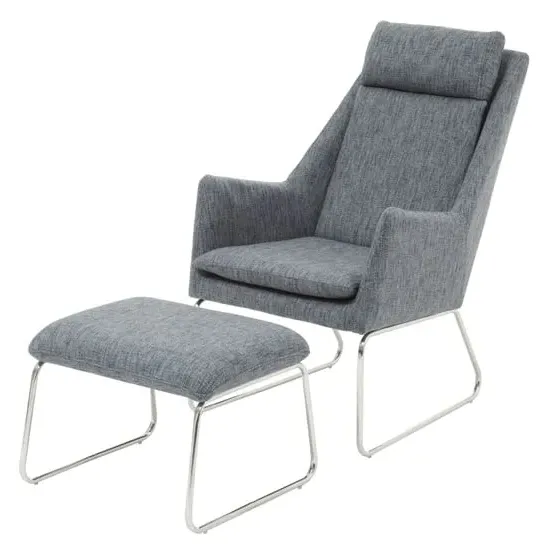 Azaltro Bedroom Chair with Footstool - Grey, Velvet image
