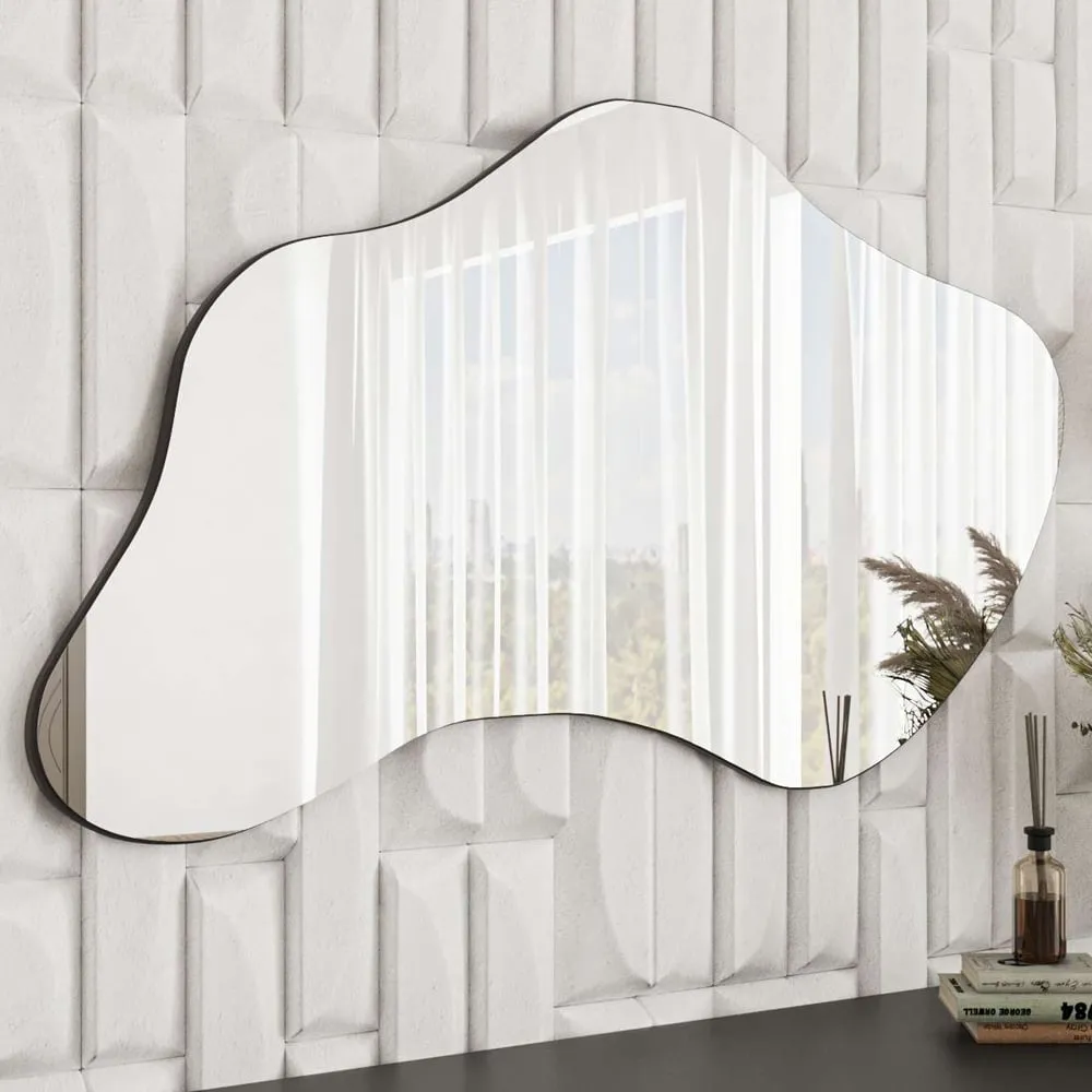 Azeila Wavy Organic Wall Mirror - Black, MDF product