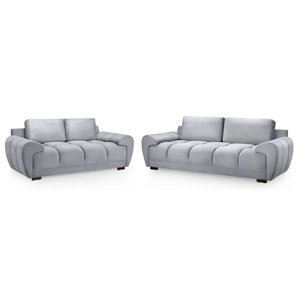 Aztec 3+2 Seater Sofa Set - Grey, Plush Velvet