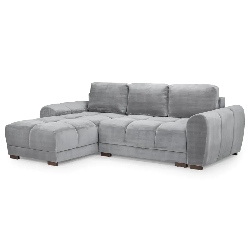 Aztec Corner Sofa Bed - Grey, Plush Velvet