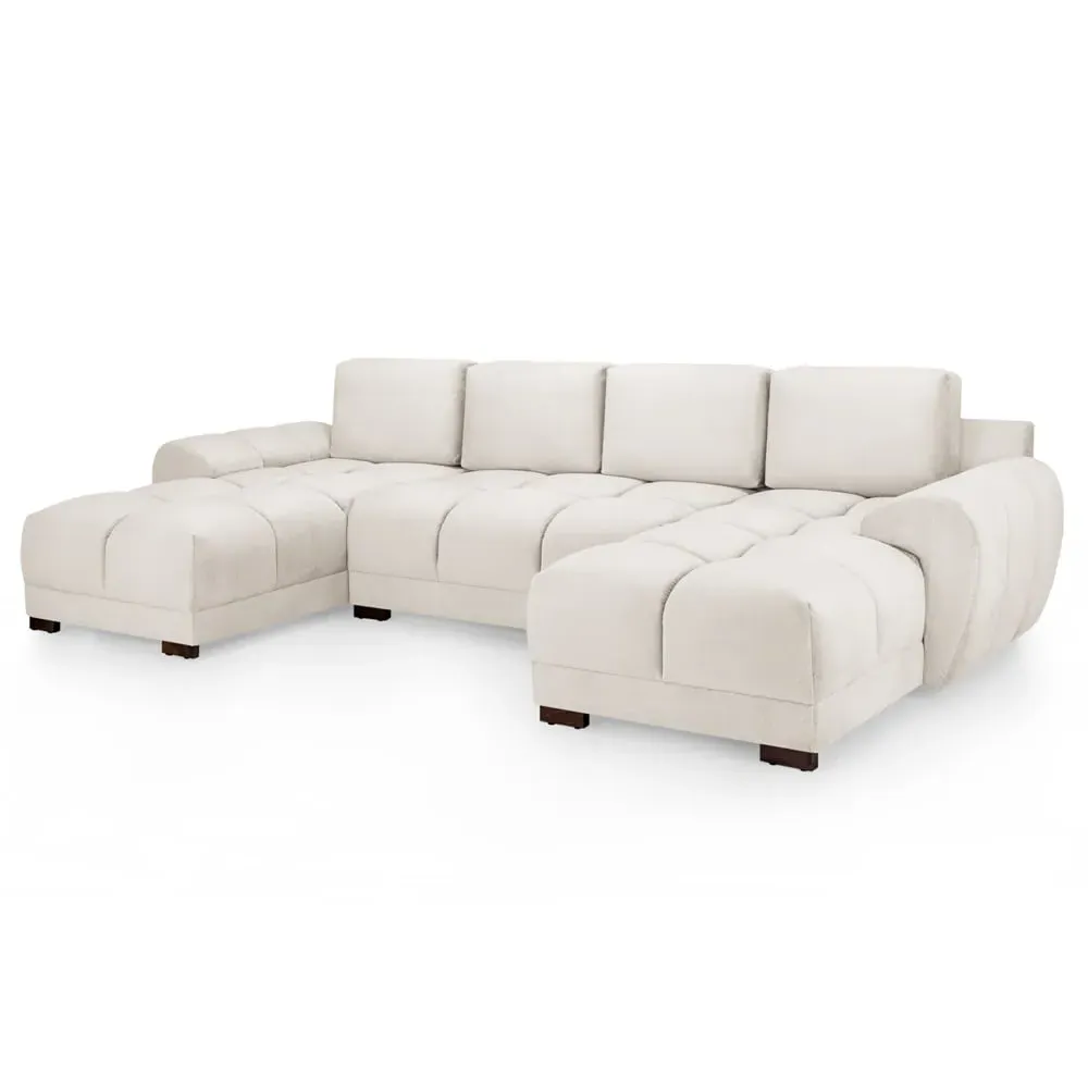 Aztec U-Shaped Corner Sofa - Cream, Plush Velvet