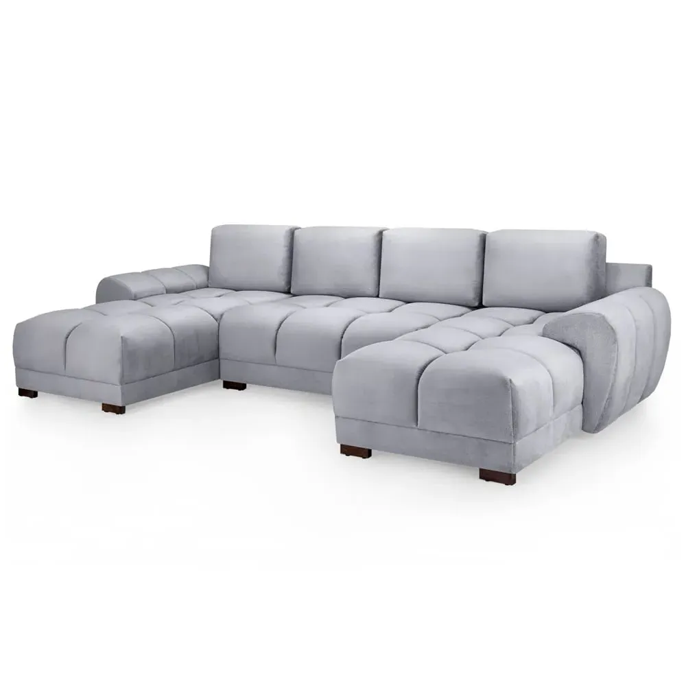 Aztec U-Shaped Corner Sofa - Grey, Plush Velvet