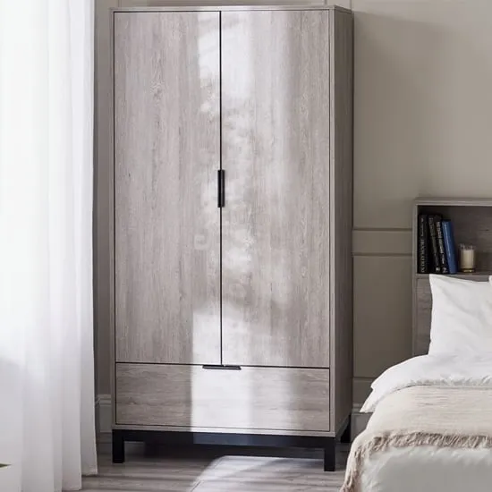 Baara 2-Door Wardrobe with Drawer - Grey Oak