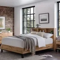 Baara Double Bed with Bookcase Headboard - Oak