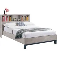 Baara King Size Bed with Bookcase Headboard - Grey Oak