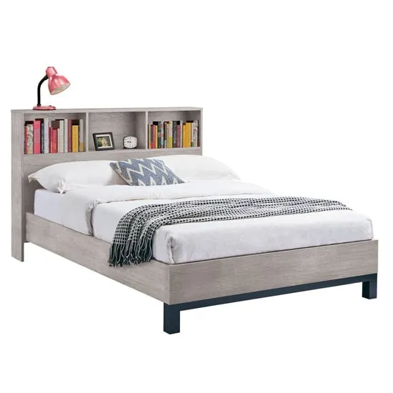 Baara Single Bed with Bookcase Headboard - Grey Oak image