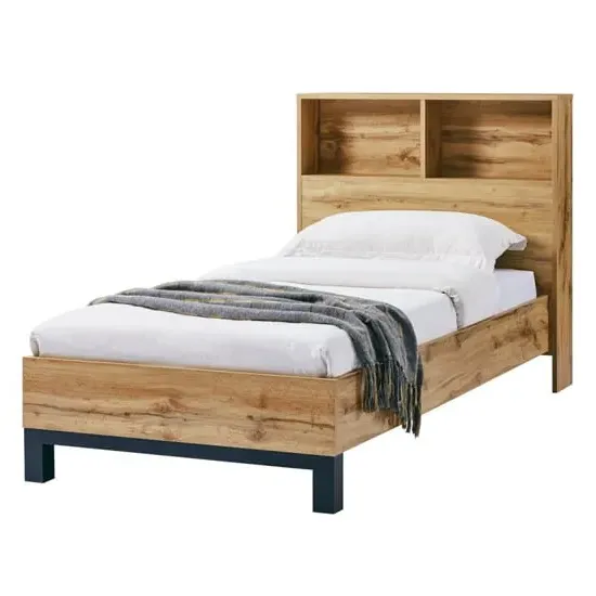 Baara Single Bed with Bookcase Headboard - Oak