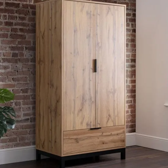 Baara Wardrobe with 2 Doors 1 Drawer - Oak