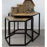 Bablet Hexagonal Set of 2 Side Tables - Black, Bamboo