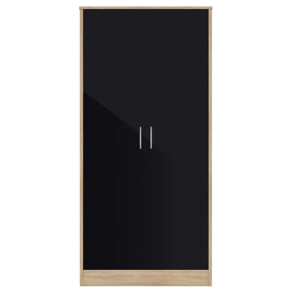 Babylon 2-Door Wardrobe - Oak, Black Gloss image