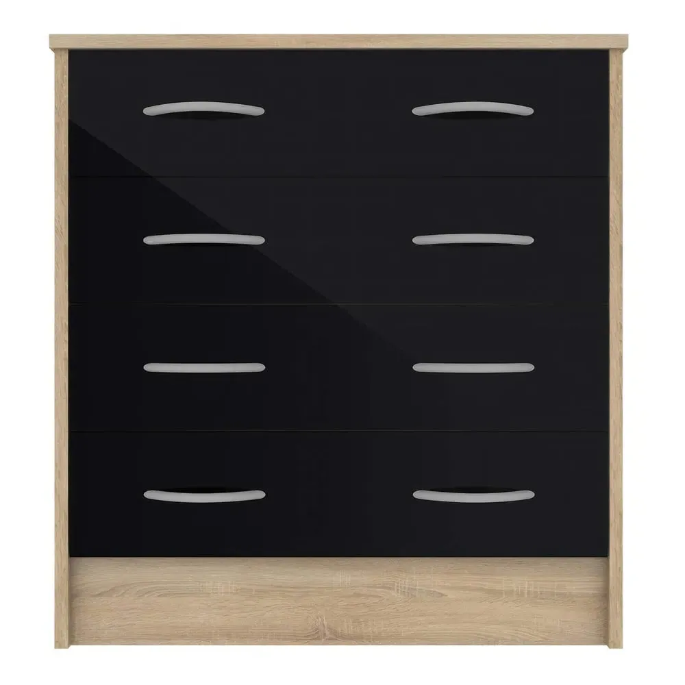 Babylon 4 Drawer Chest - Black Gloss, Oak image