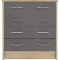 Babylon 4 Drawer Chest - Grey Gloss, Oak
