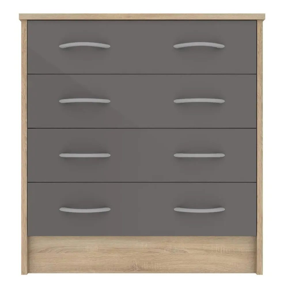 Babylon 4 Drawer Chest - Grey Gloss, Oak
