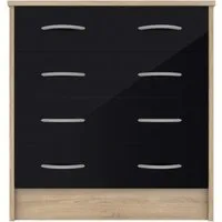 Babylon 4-Drawer Chest - Oak, Wood & Black Gloss alternate view