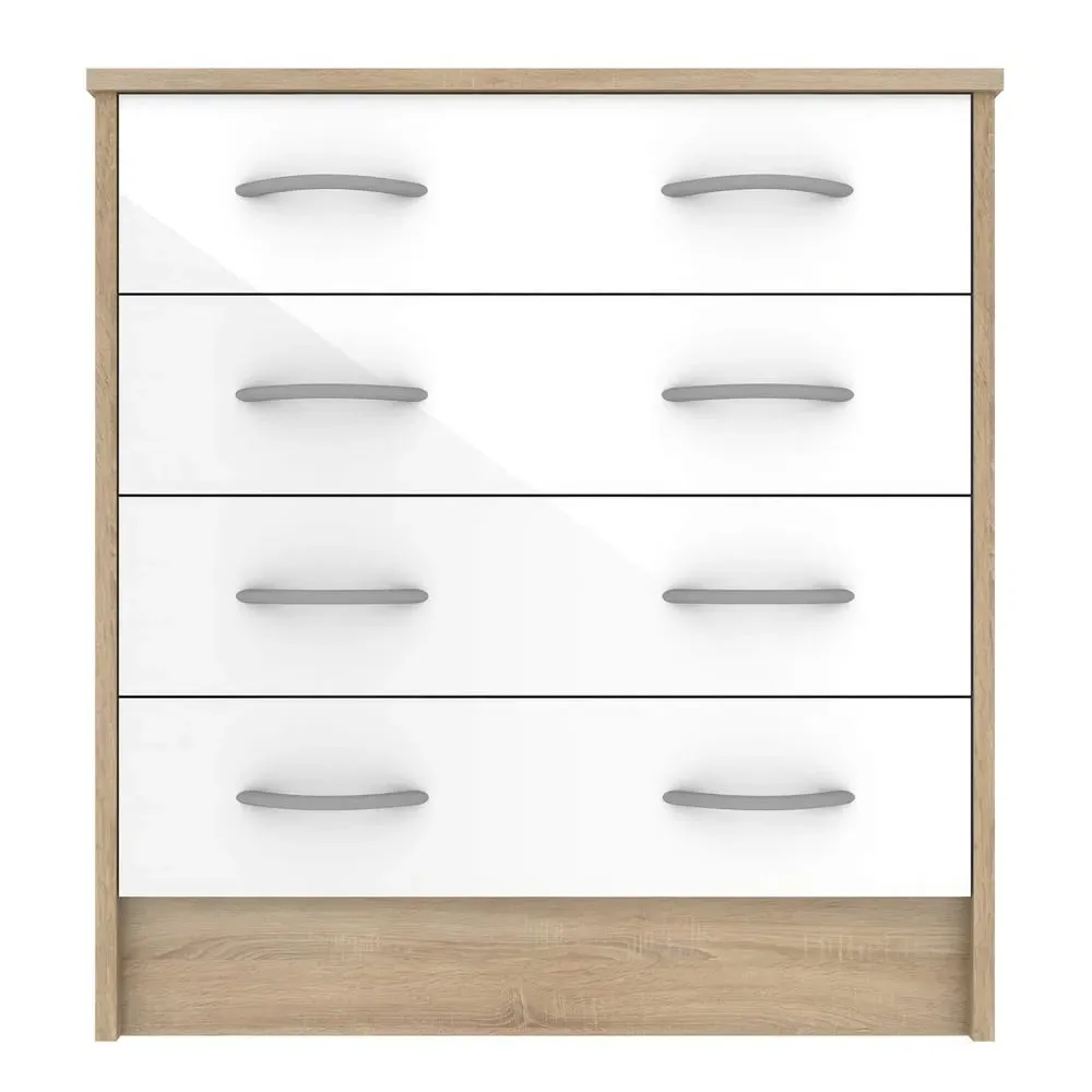 Babylon 4 Drawer Chest - White Gloss, Oak